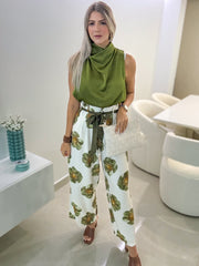 OLIVE PRINTED LONG PANTS