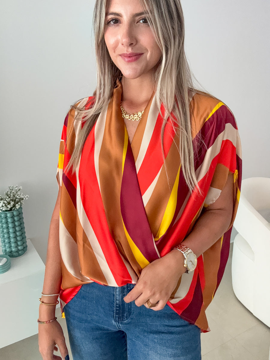 FALLISH PRINTED SATIN CAFTAN BLOUSE