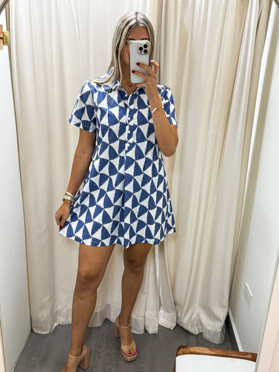 DENIM BLUE PRINTED SHORT DRESS