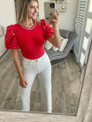 RUFFLE RHINESTONES BODYSUIT