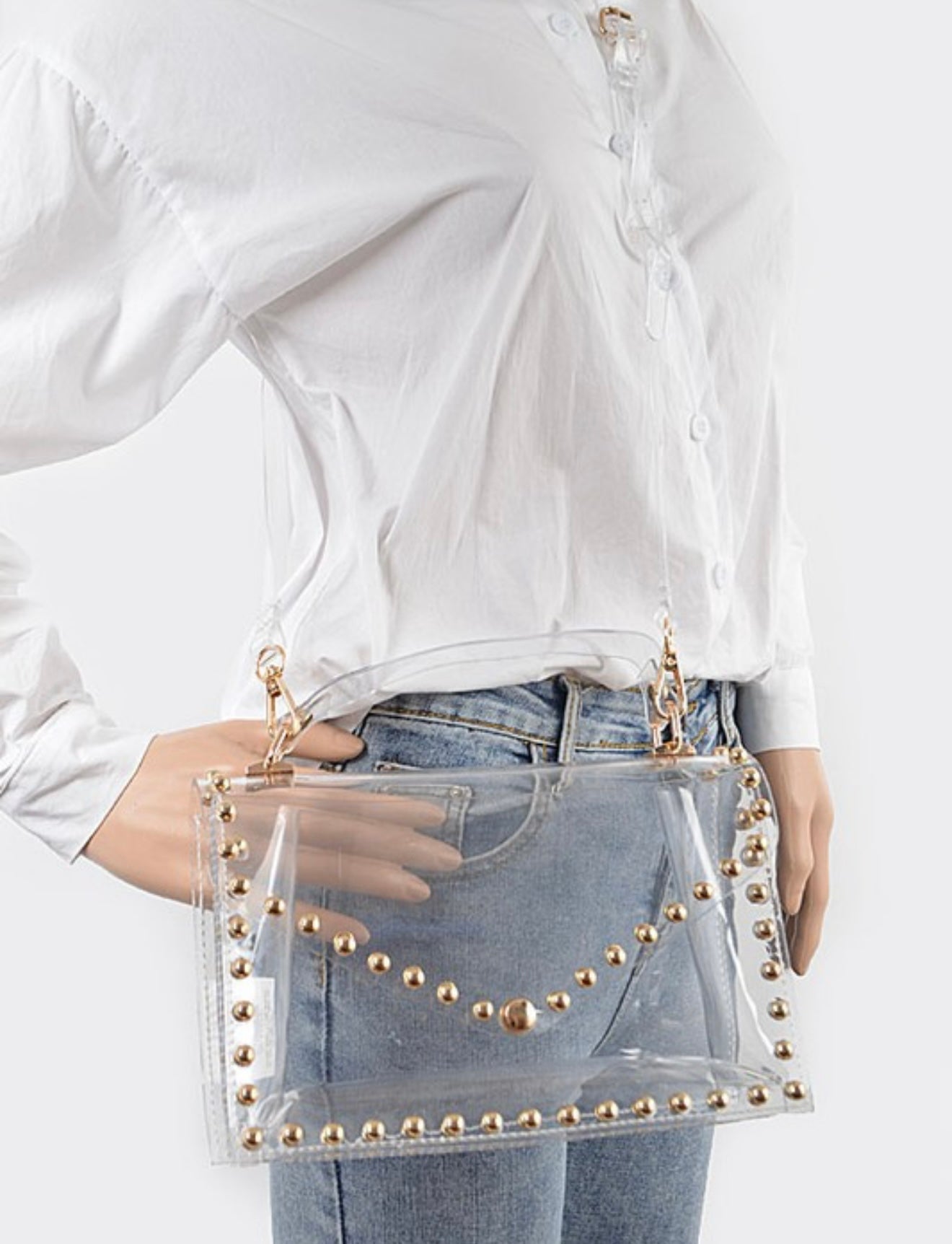 GOLD STUDDED TRANSPARENT CROSSBODY