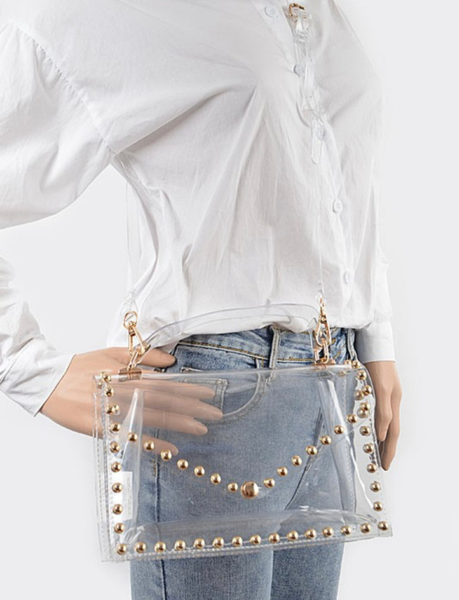 GOLD STUDDED TRANSPARENT CROSSBODY