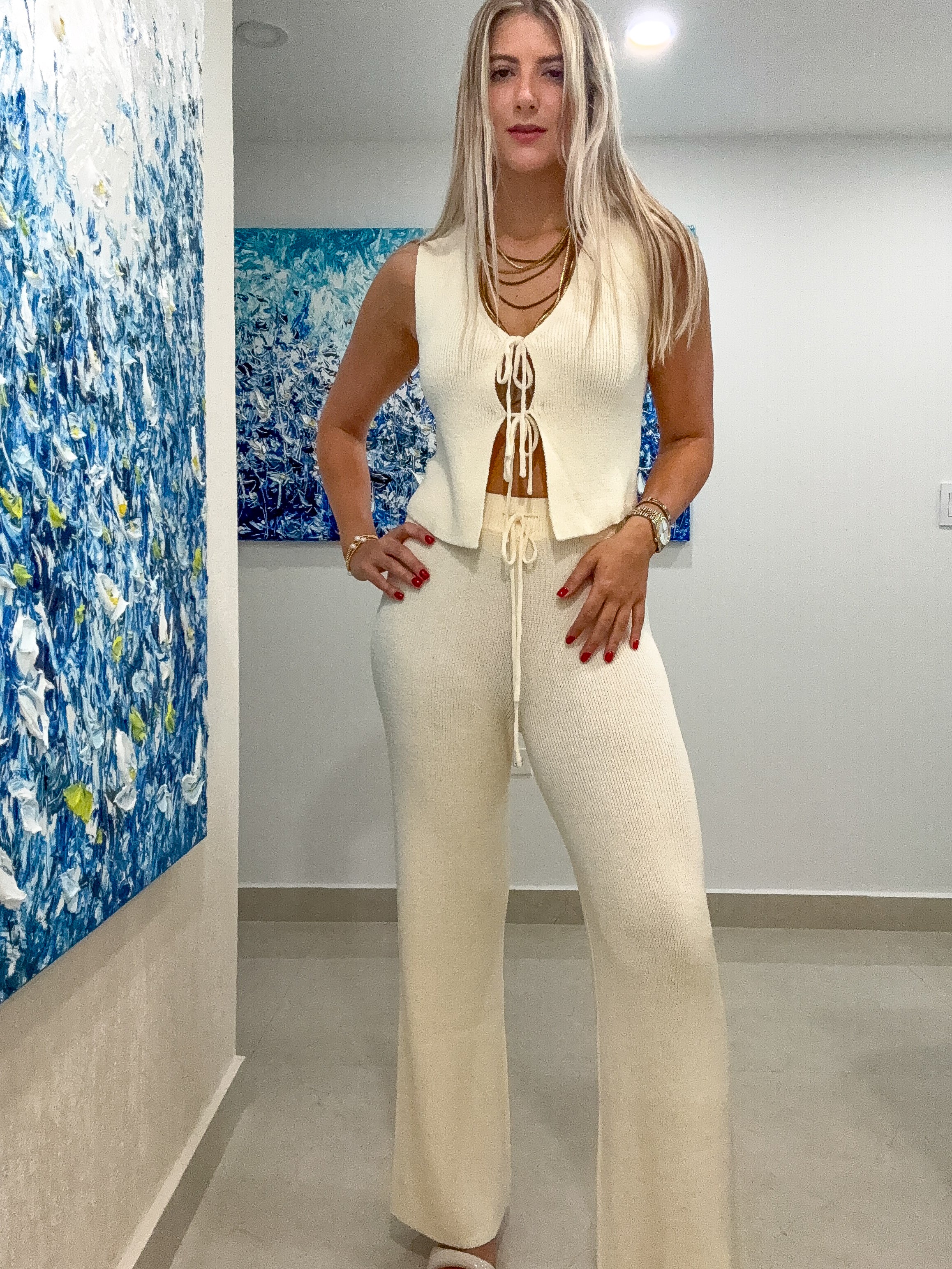 NATURAL KNIT VEST & PANT SET