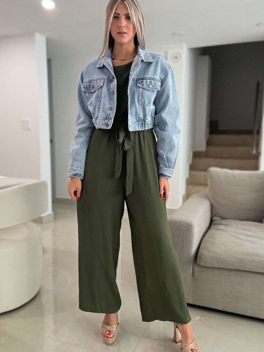 OLIVE SOLID JUMPSUIT
