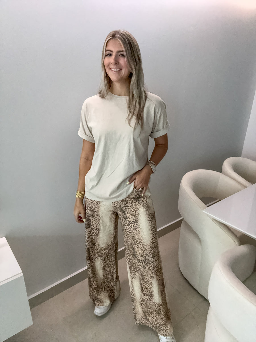 BEIGE LEOPARD LOOSE FIT JEANS