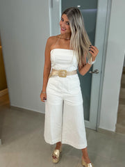 IVORY OFF SHOULDER POCKET JUMPSUIT