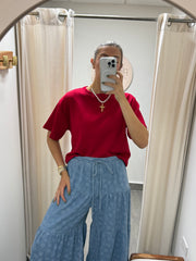 RED SHORT SLEEVE MODAL TOP