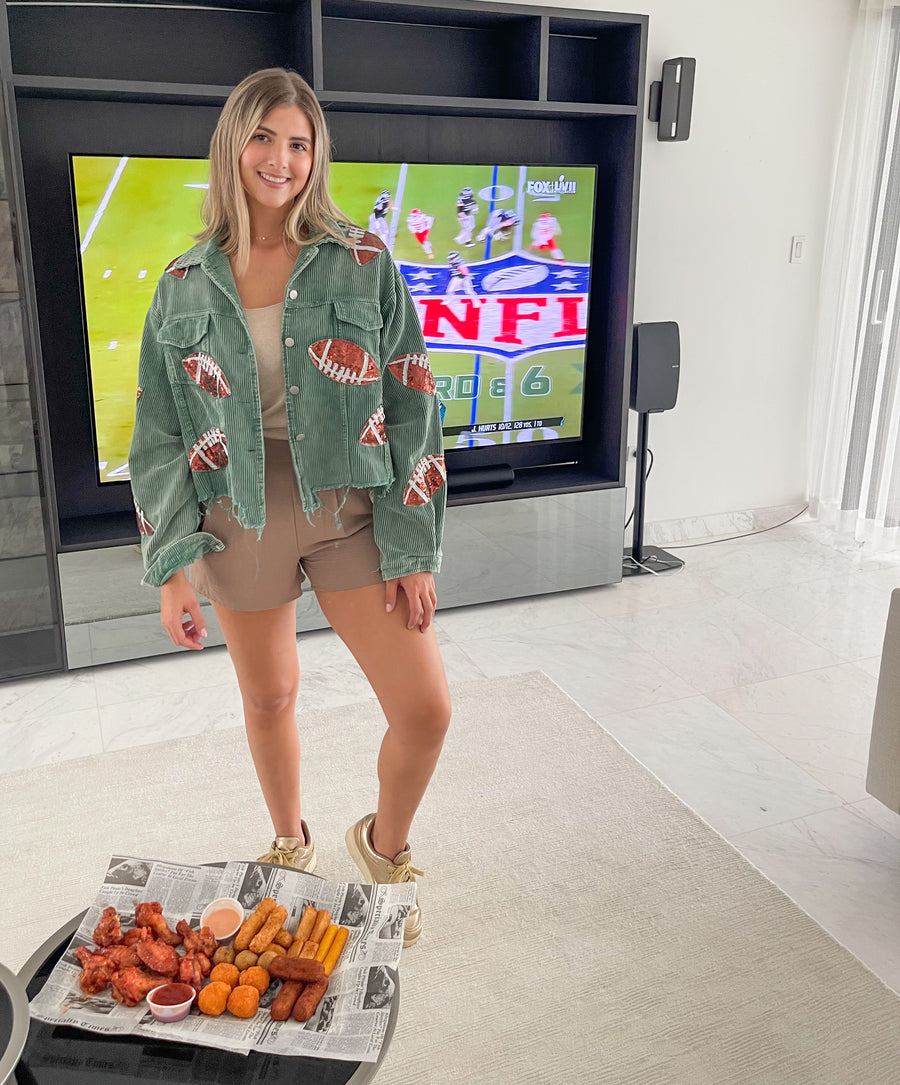 FOOTBALL SEQUIN VINTAGE WASHED CORDUROY JACKET
