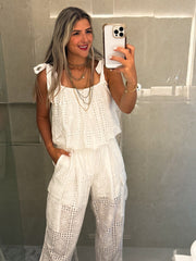 WHITE EYELET BUBBLE CROP TOP