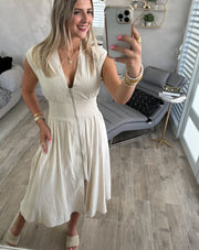 LINEN ZIPPER MIDI DRESS