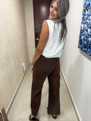 BROWN MID-RISE FLARE JEANS