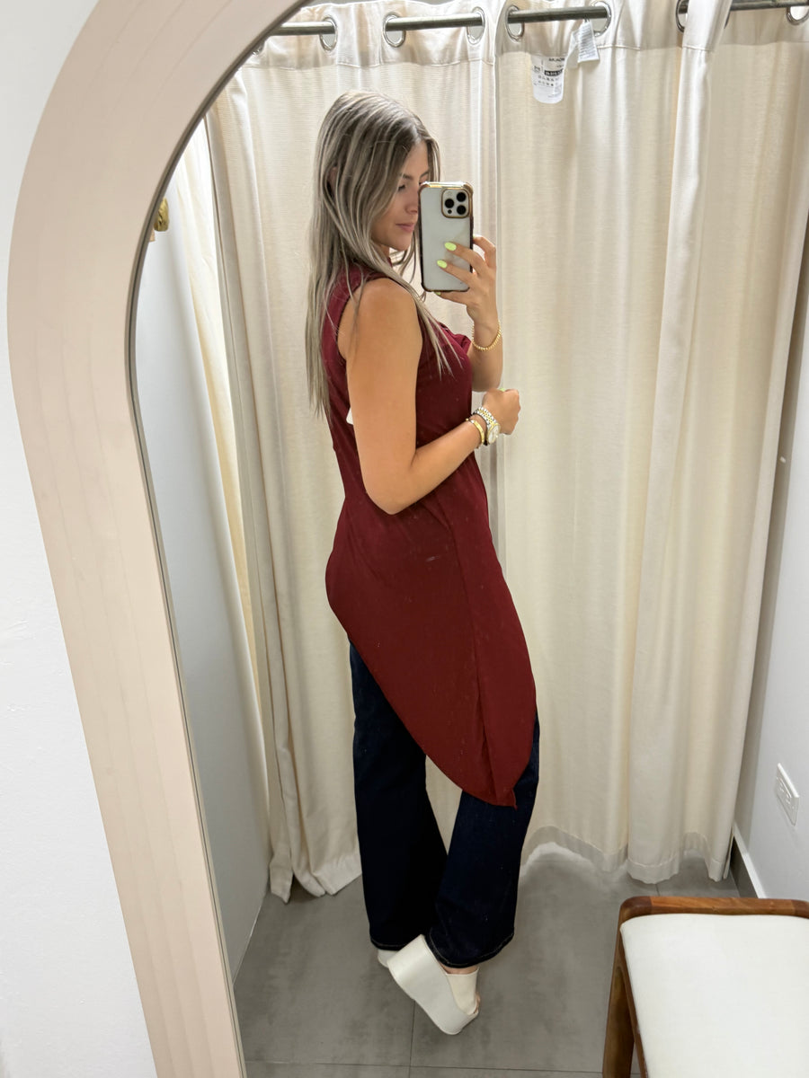 PIA BURGUNDY ASYMMETRIC BLOUSE