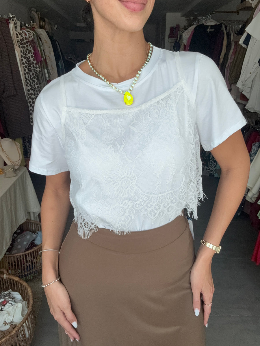 WHITE LACE TSHIRT