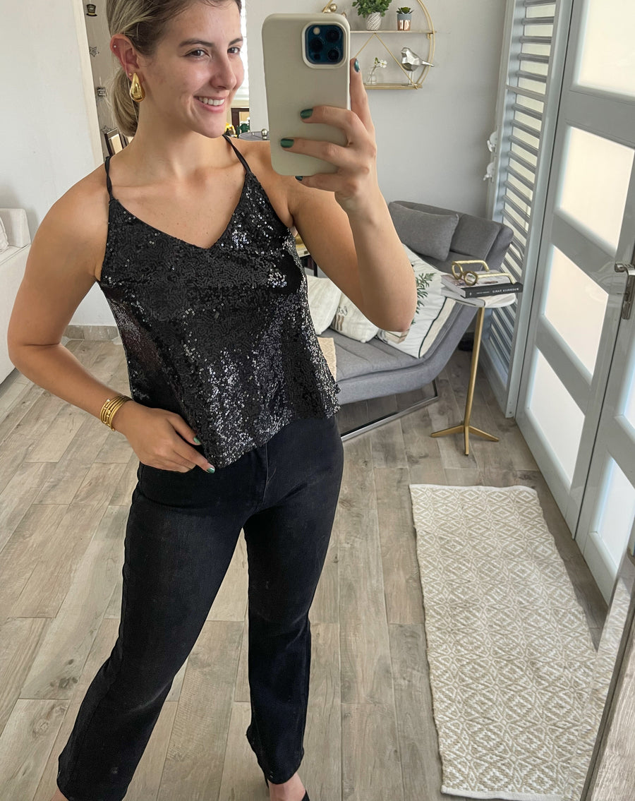 BLACK SEQUIN BLOUSE