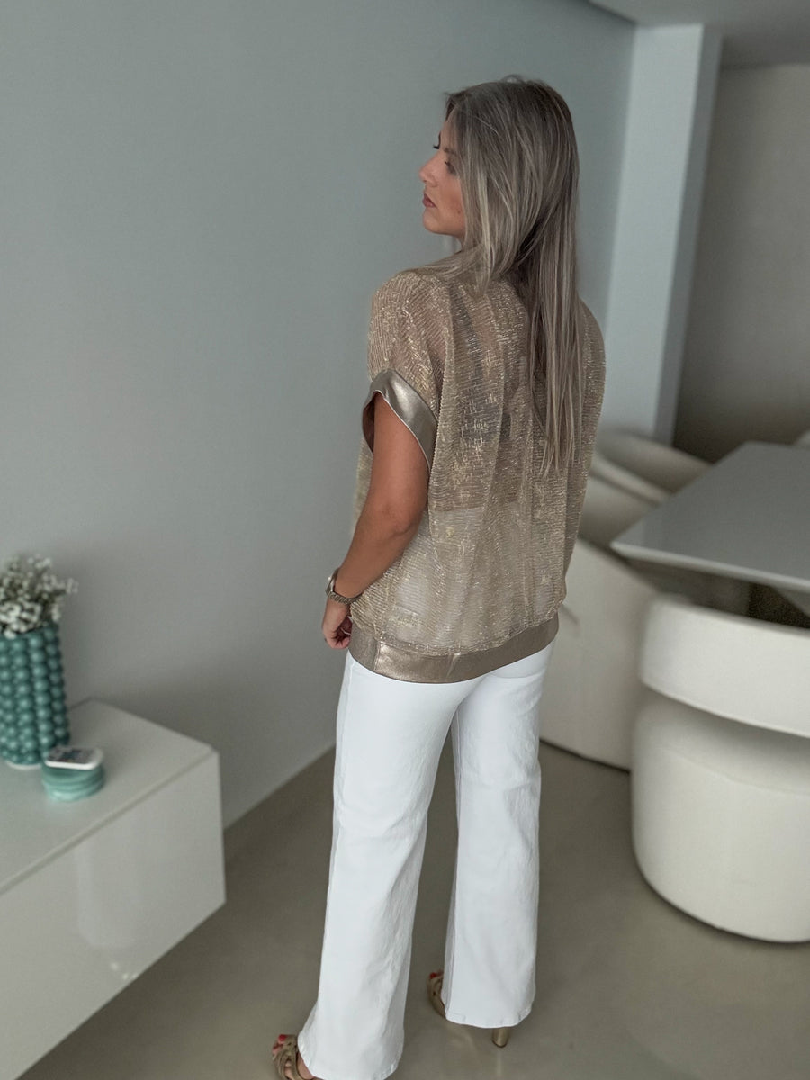 TAUPE/GOLD STRETCHY BLOUSE