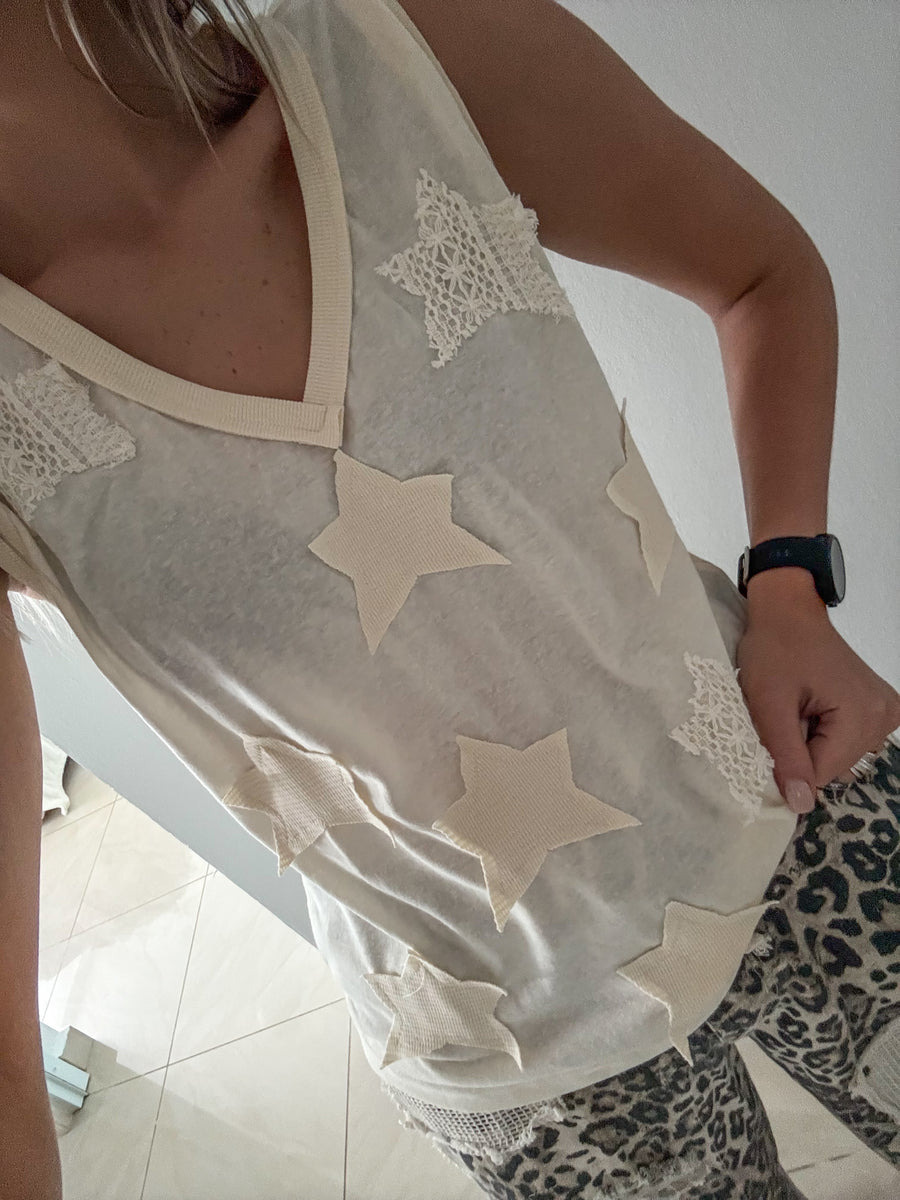CREAM STAR LOOSE TANK TOP