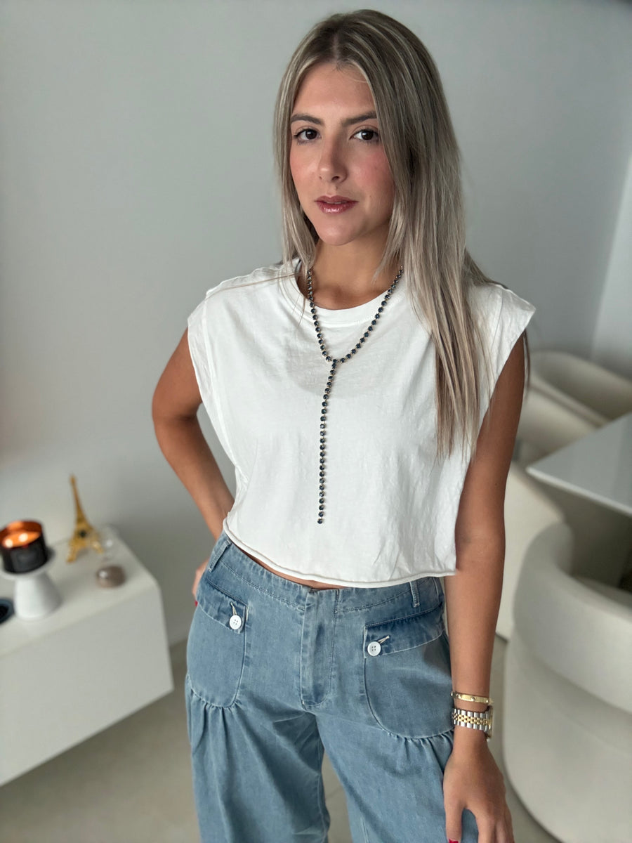 WHITE CROP T-SHIRT
