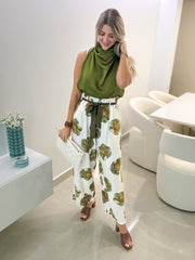 OLIVE PRINTED LONG PANTS