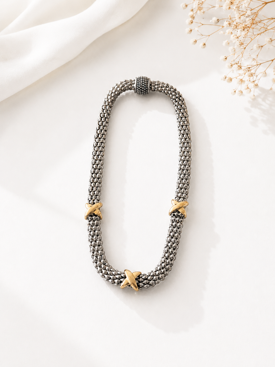 TWO TONE "X" NECKLACE