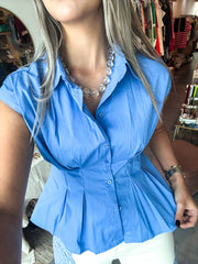 BLUE TAILORED BLOUSE