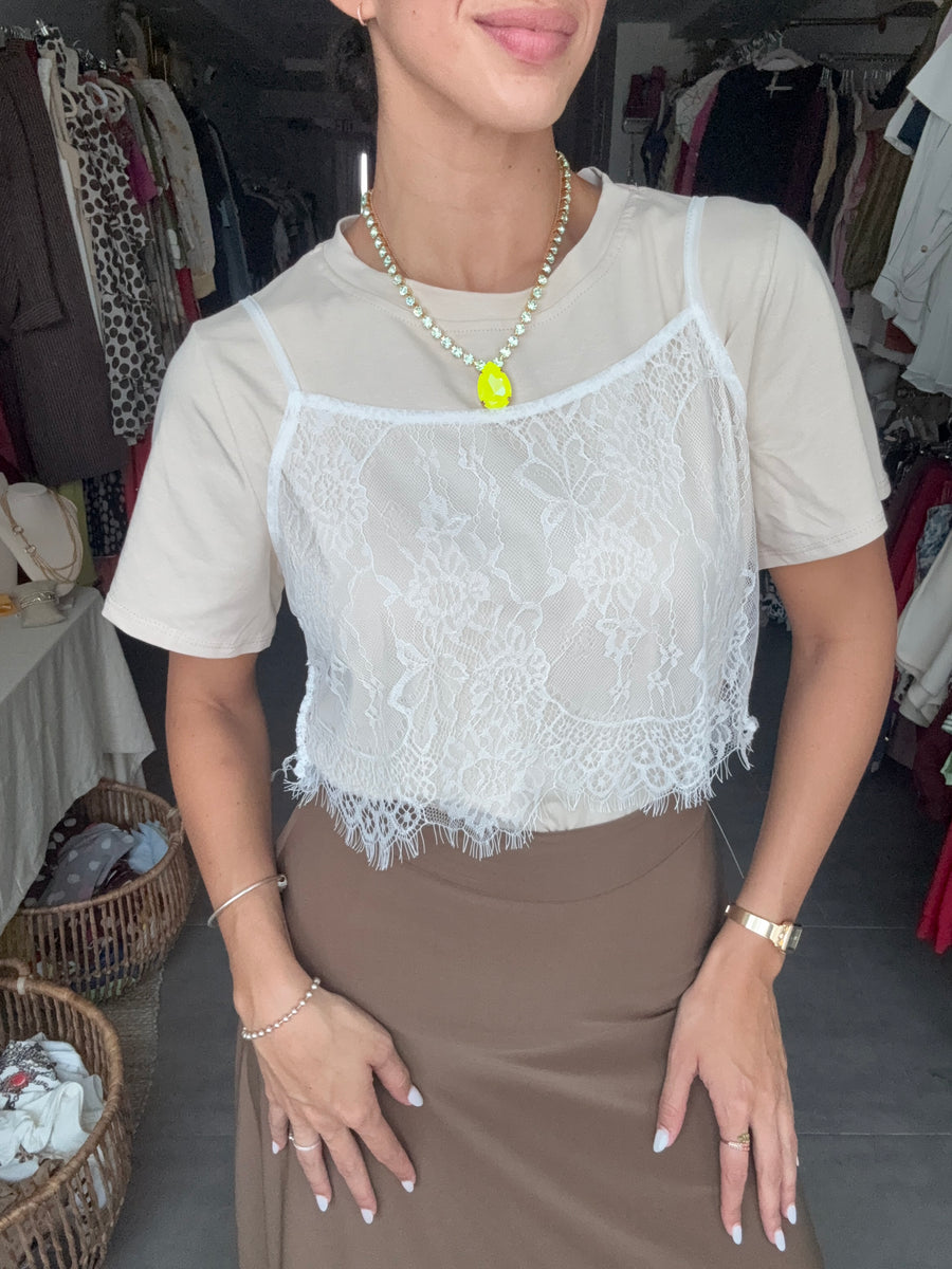 BEIGE LACE TSHIRT