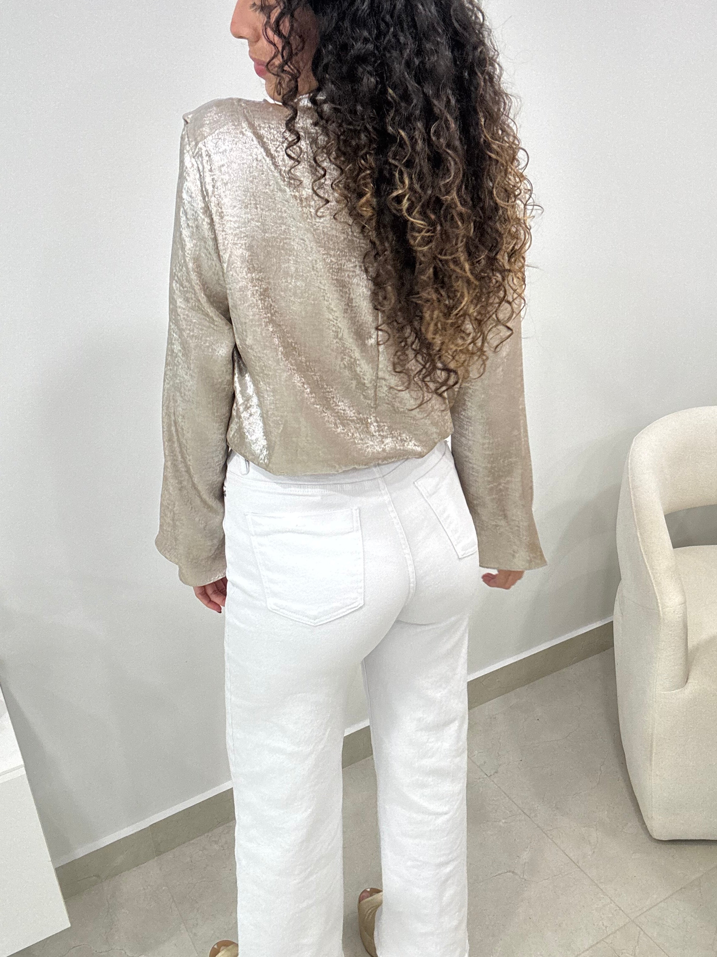 CHAMPAGNE SATIN L/S BLOUSE