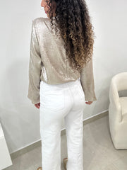 CHAMPAGNE SATIN L/S BLOUSE