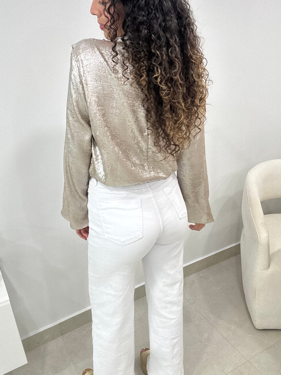 CHAMPAGNE SATIN L/S BLOUSE