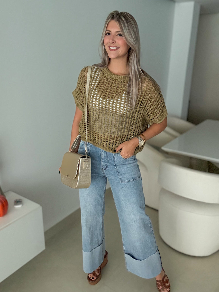 OLIVE CROCHET KNITTED BLOUSE