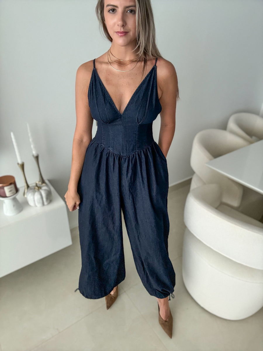 DENIM CORSET BALLOON JUMPSUIT