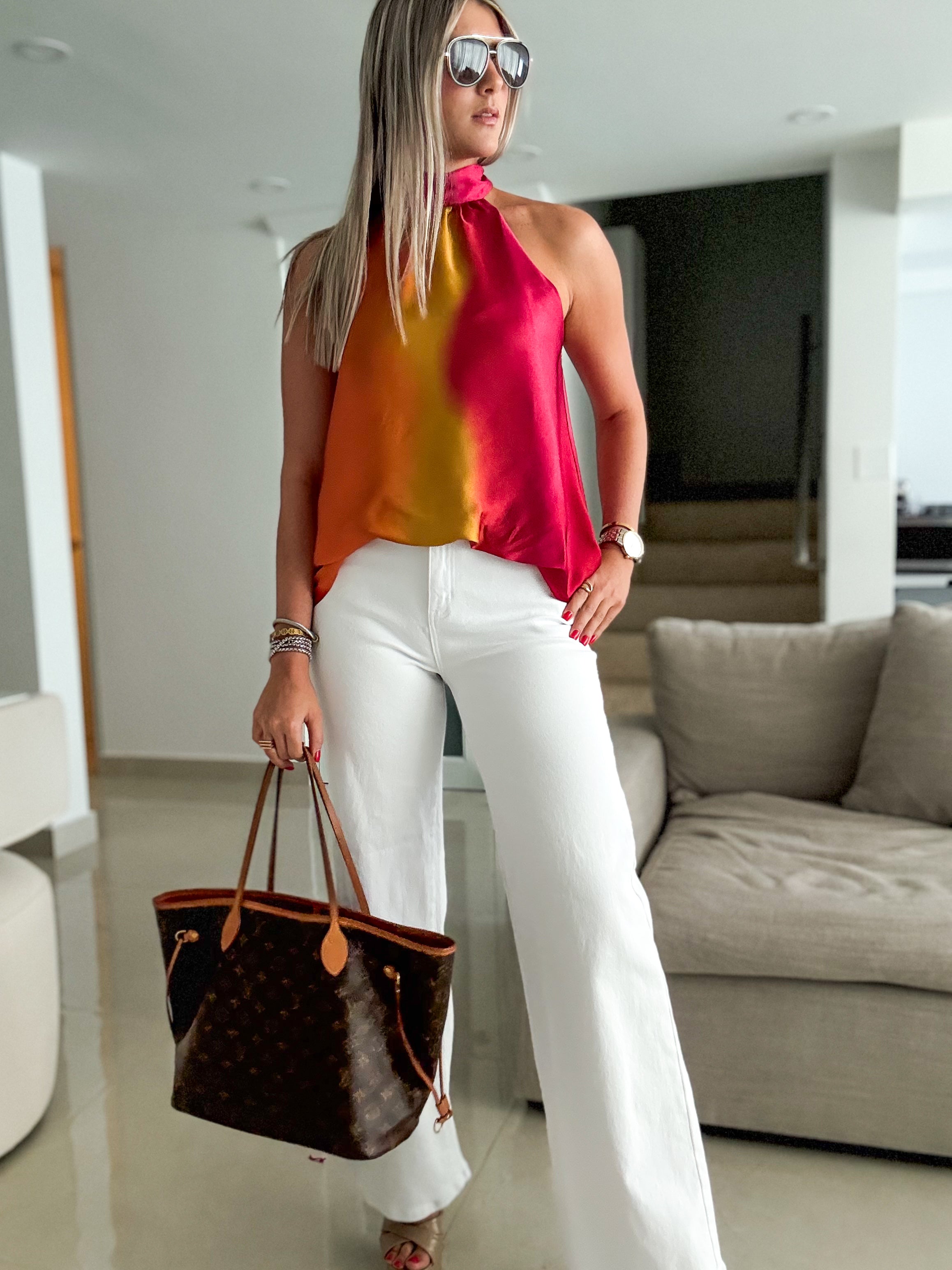 OMBRE SATIN HALTER HIGH LOW BLOUSE