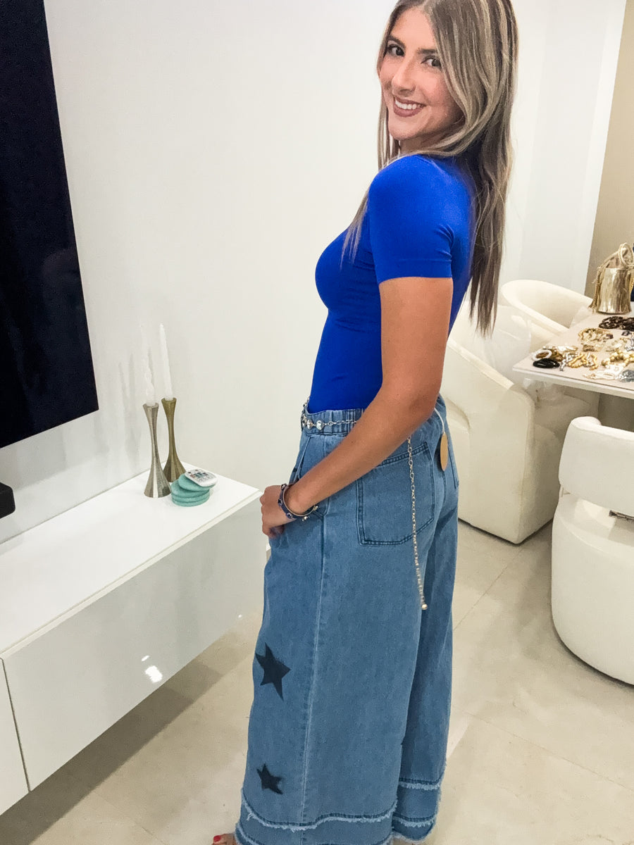 DENIM STAR WIDE LEG PANTS
