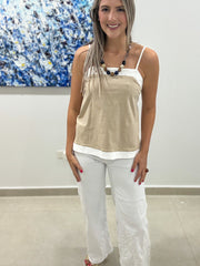 BEIGE AND WHITE STRETCHY TOP