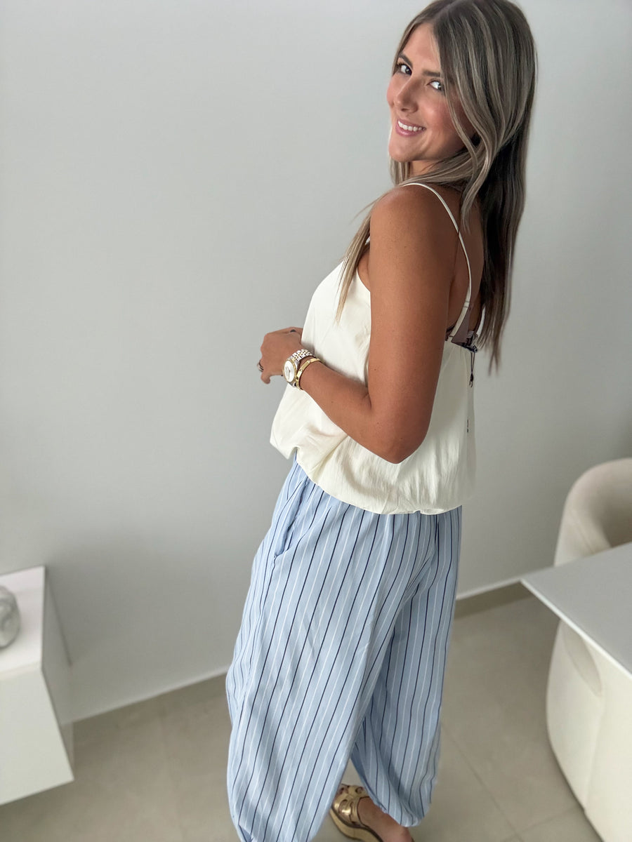 BLUE/WHITE STRIPED JOGGERS