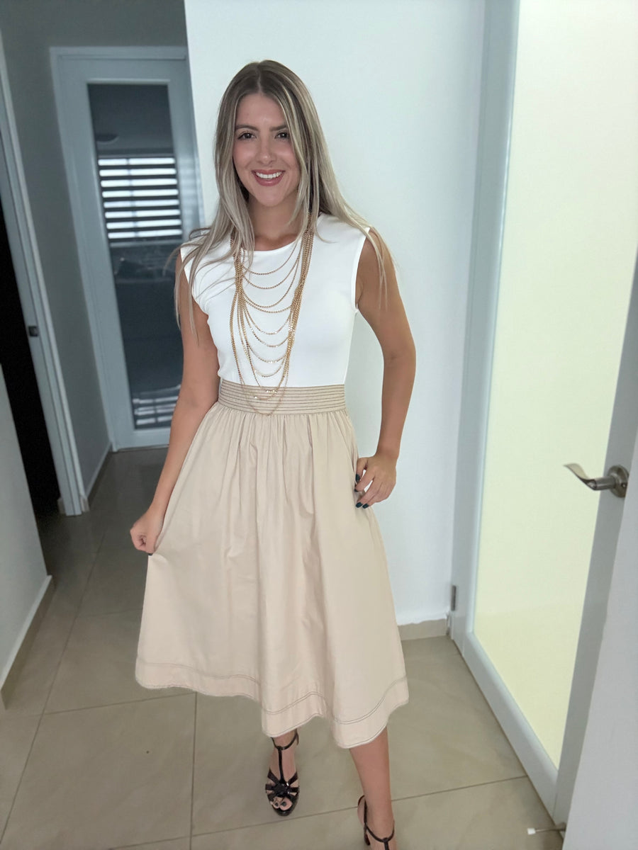 WHITE/BEIGE DRESS