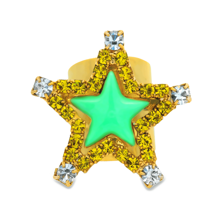 GREEN YELLOW SUPER STAR RING