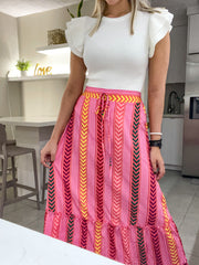 PINK PRINTED MAXI SKIRT