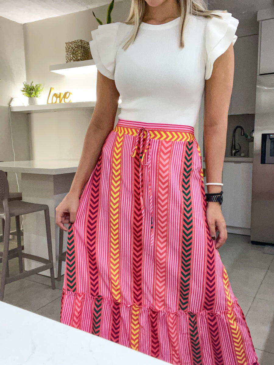PINK PRINTED MAXI SKIRT