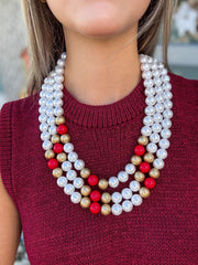 PEARL RED/GOLD LAYERED NECKLACE