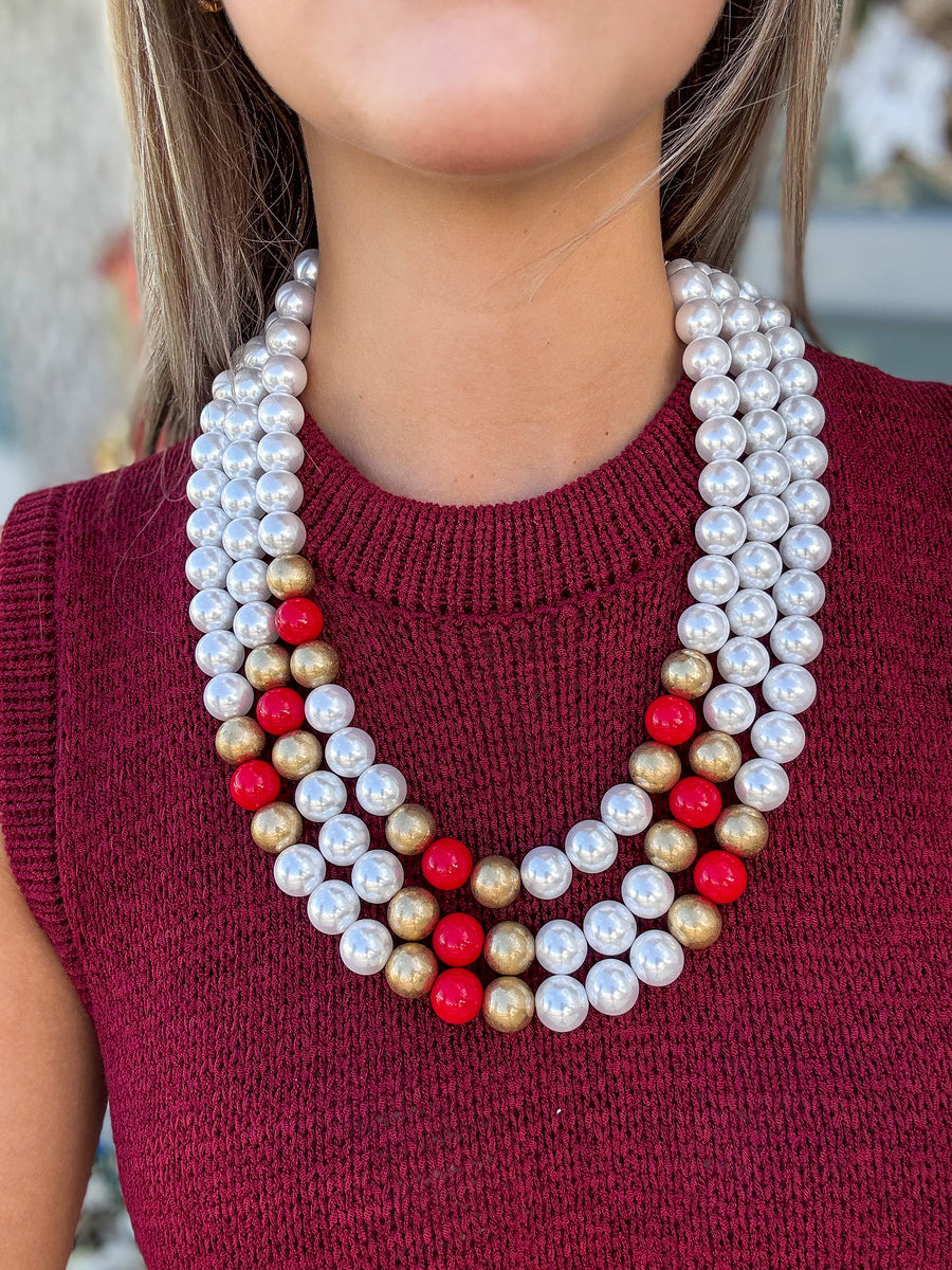 PEARL RED/GOLD LAYERED NECKLACE