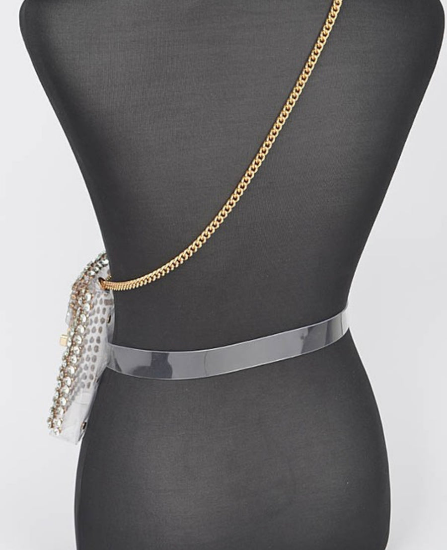 RHINESTONE BELT BAG W/CHAIN