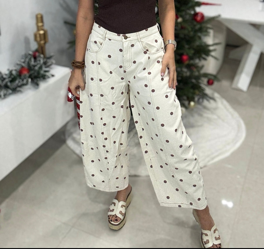 BROWN POLKA DOT BARREL JEANS