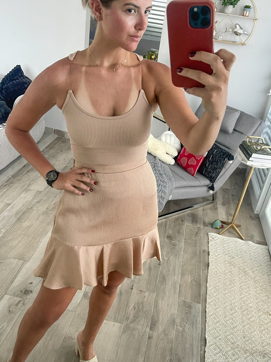 TAN SATIN HAMMERED SKIRT