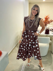 BROWN POLKA DOT WRAP AROUND SKIRT
