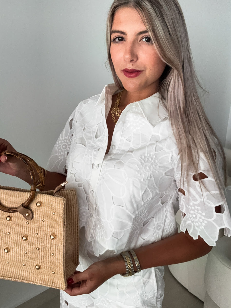 OFF WHITE FLORAL LACE BLOUSE