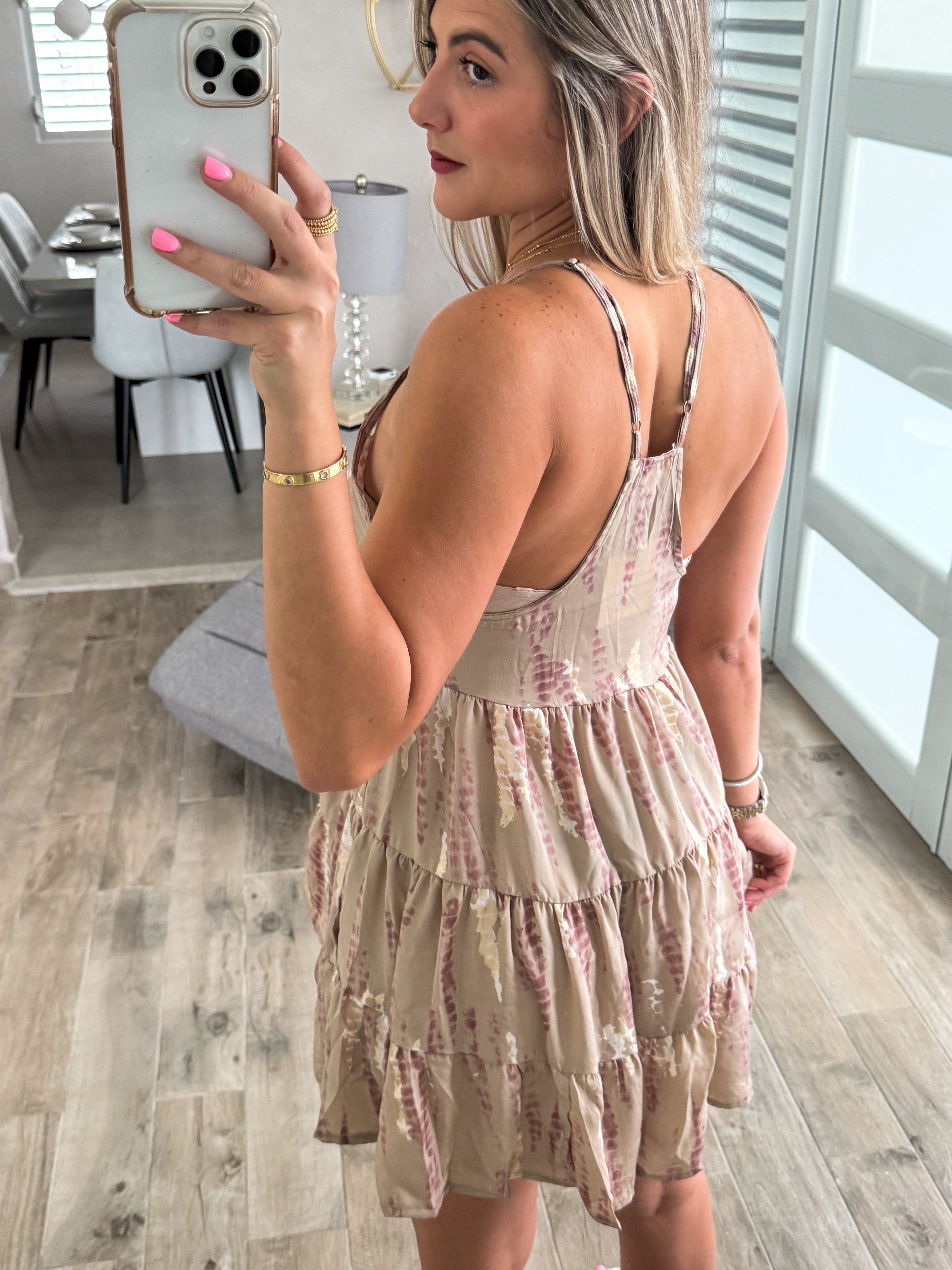 TAUPE TIE DYE RACERBACK SHORT DRESS