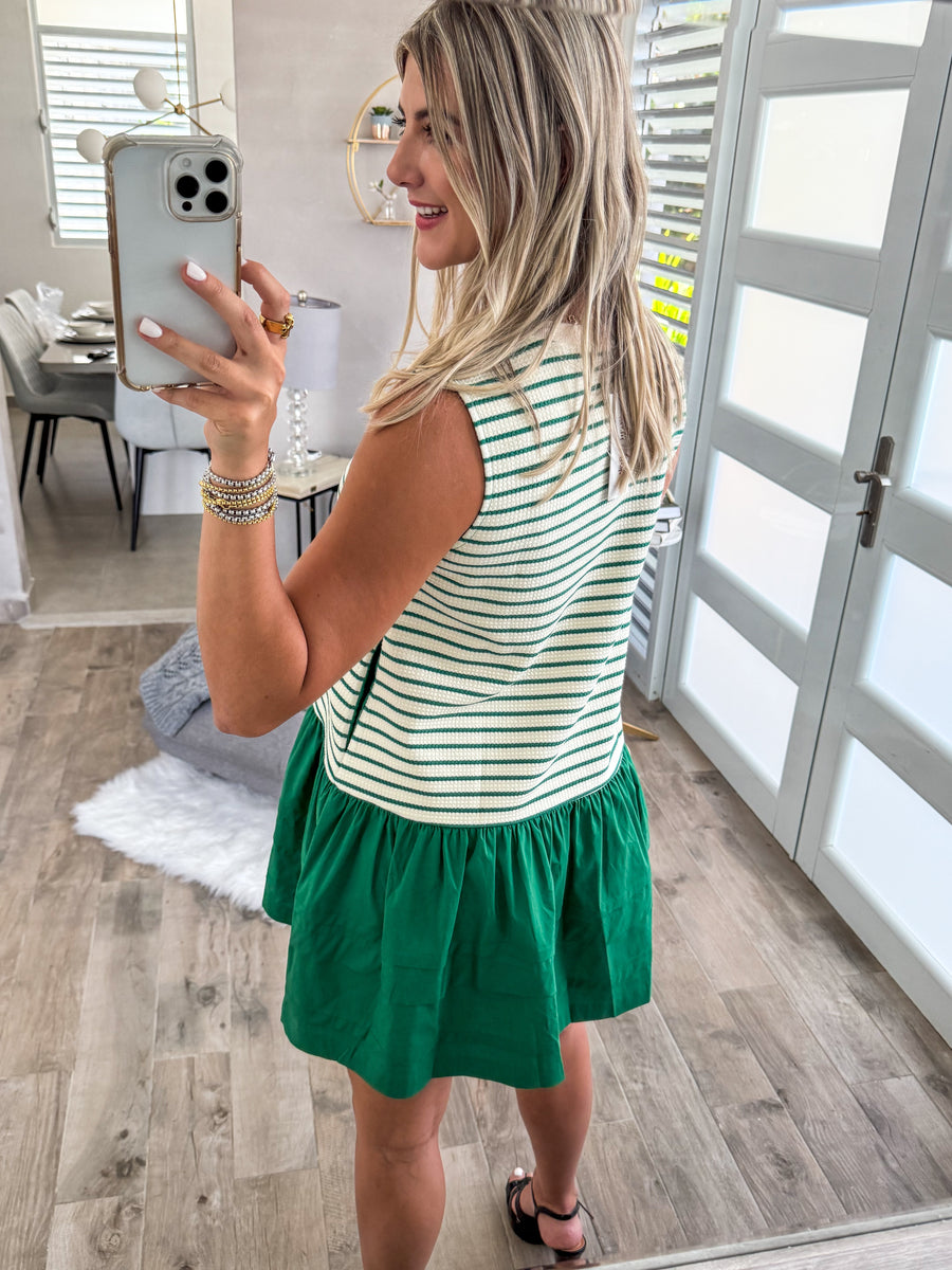 GREEN STRIPED SHORT DRESS