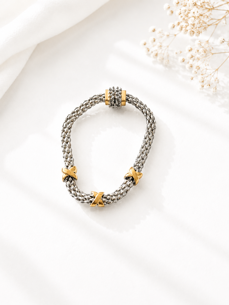 TWO TONE "X" MAGNETIC CLASP BRACELET