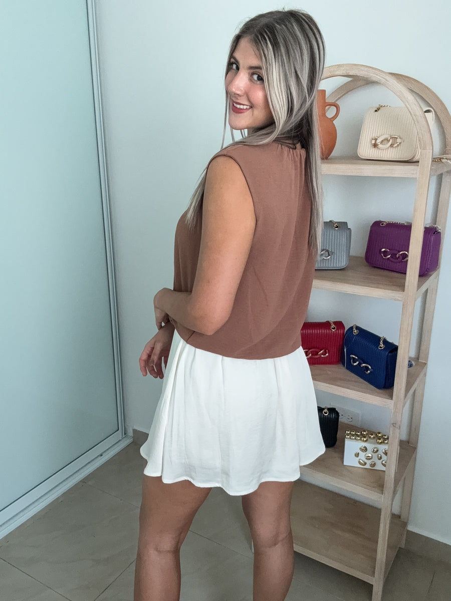 BROWN BUBBLE BLOUSE