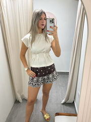 BROWN EMBROIDED SHORTS